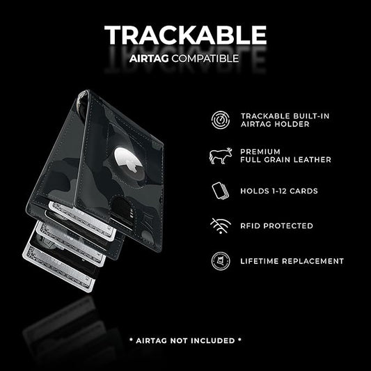 Kings Loot Trackable Airtag Wallet for Men | RFID Blocking Leather Design with Airtag Holder, Money Clip & Pull Tab | Minimalist Air Tag Wallets