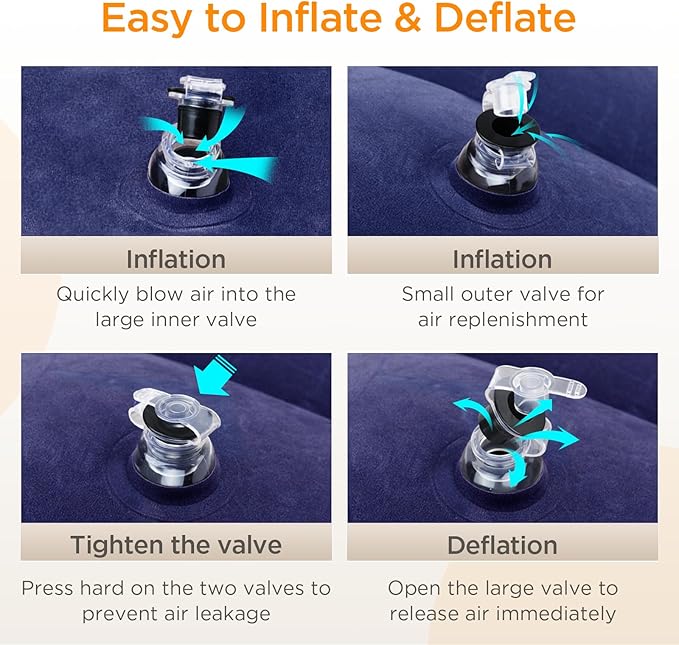 HOMCA Inflatable Travel Foot Rest Pillow (2-Pack) Adjustable Height Leg Pillow Fast Inflating Airplane Bed for Toddlers Footrest Pillow for Office, Airplane, Train, Cars, Home (Grey)