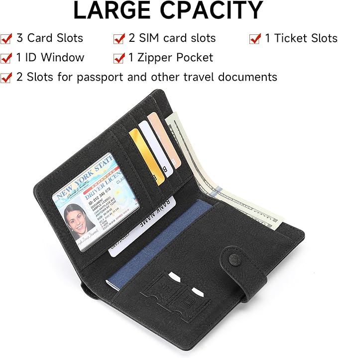 RFID Blocking Passport Wallet Cover Case Travel Document Organizer for Women and Men,Travel Wallet for Credit Card
