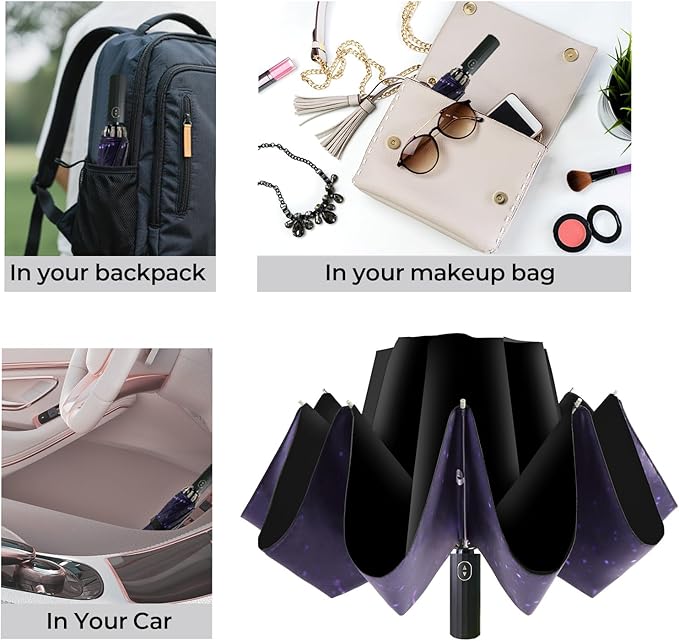 LLanxiry Compact Travel Umbrella, 44" Canopy, Automatic Open/Close Windproof Umbrella, 210T Pongee, 8-Rib Fiberglass, Travel Size Mini, Portable Rain/Sun Umbrellas UPF 50+ with Cover