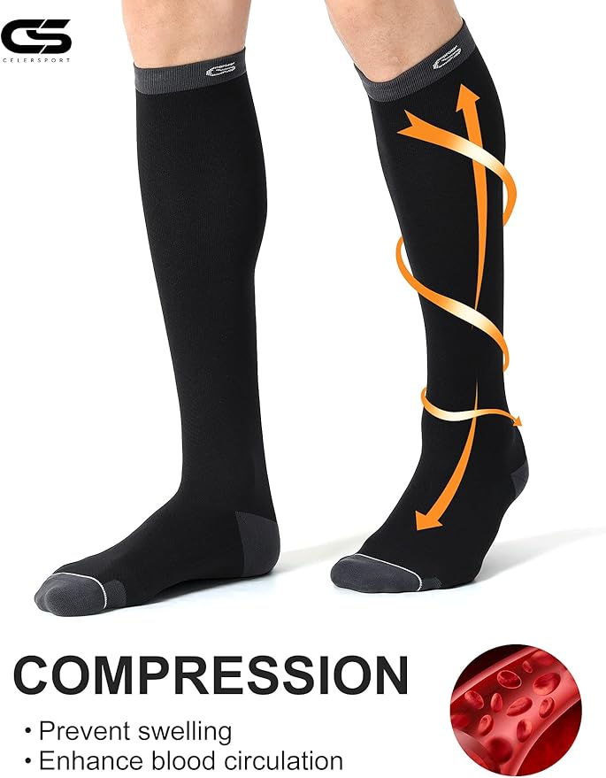 CS CELERSPORT 3 Pairs Compression Socks for Men and Women 20-30mmHg Running Athletic Support Socks