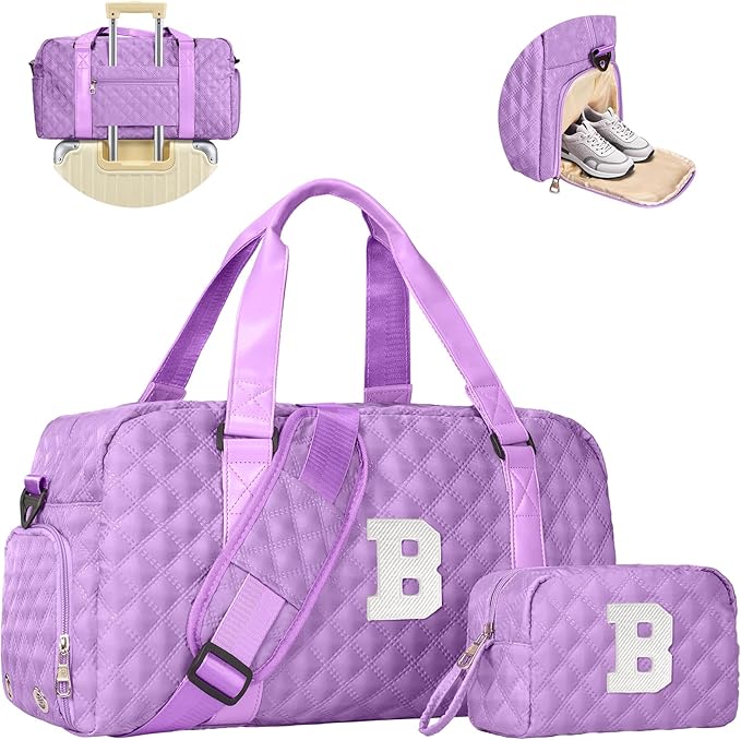 Elilier Carry on Bag Girls, Birthday Gifts Teen Girl Gift, Initial Travel Duffel Bag, Overnight Bag Girlfriend Birthday Kids Gifts, Gifts for Women, Mom, Sister, Teacher, Teen Girls