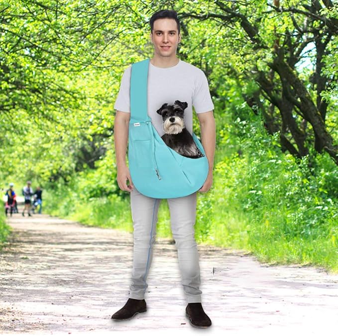 FDJASGY Small Pet Sling Carrier-Hands Free Reversible Pet Papoose Bag Tote Bag with a Pocket Safety Belt Dog Cat for Outdoor Travel Paleturquoise