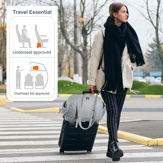 TOPDesign Travel Duffel Bag for Women, Puffer Gym Bag Sports Tote with Wet Pocket, Carry On Weekender with Luggage Sleeve (Light Grey)