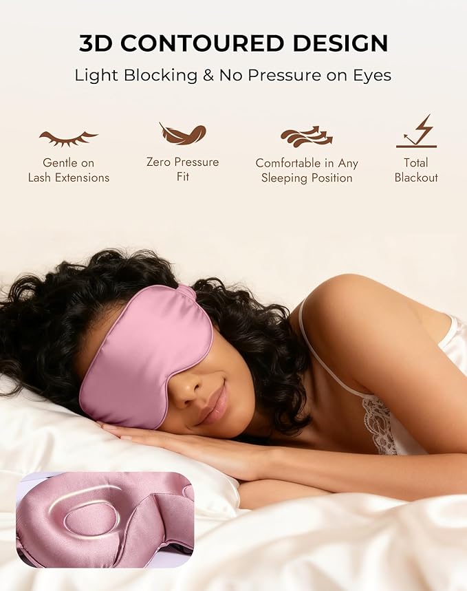 SilkSilky 100% 22 Momme Mulberry Silk Sleep Mask – Upgraded 3D Contoured Eye Mask with Nose Wing Pads & Adjustable Strap, Luxury Blackout Eye Cover for Women & Men (Pale Mauve)