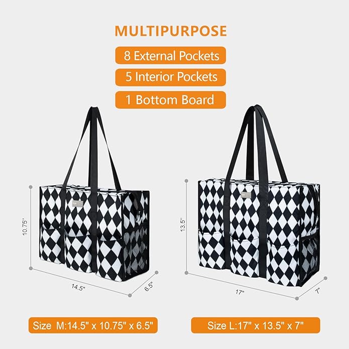 TOPDesign Utility Water Resistant Tote Bag with 13 Pockets, Top Zipper Closure & Thick Bottom Support, for Working Women