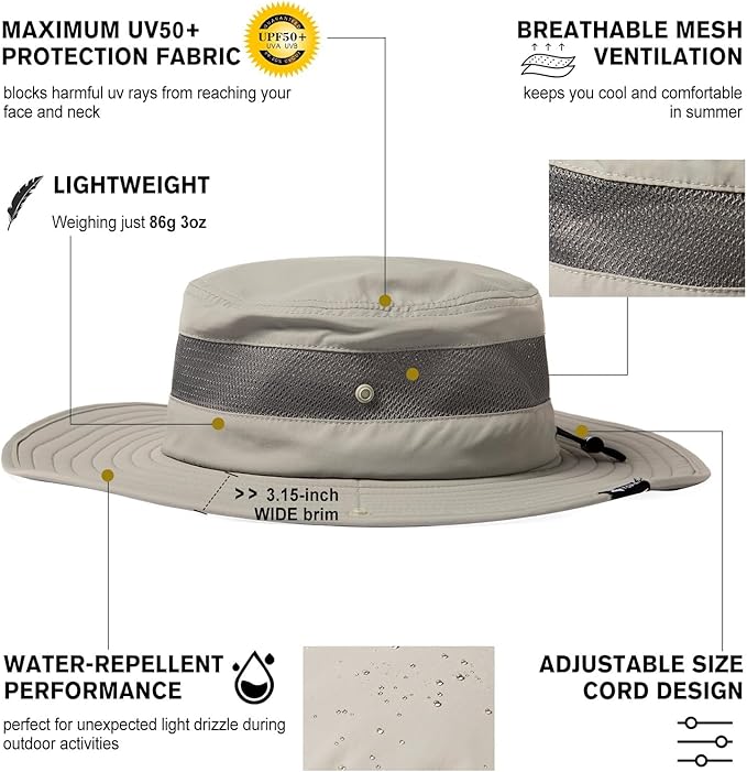 Oversized XL XXL Waterproof Sun Hat for Big Heads Mesh Bucket Hat Wide Brim Adjustable Packable Hiking Beach Fishing