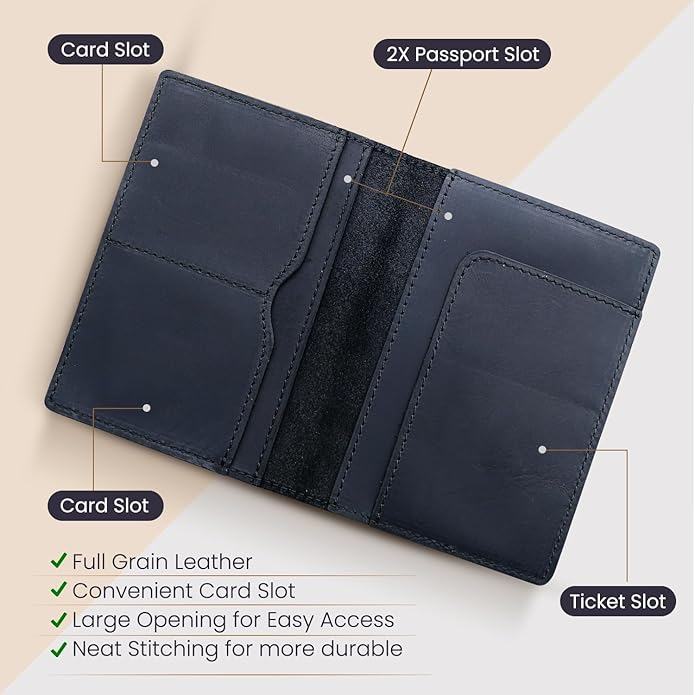 Retro Travel Genuine Leather Passport Holder with Folding Wallet Design