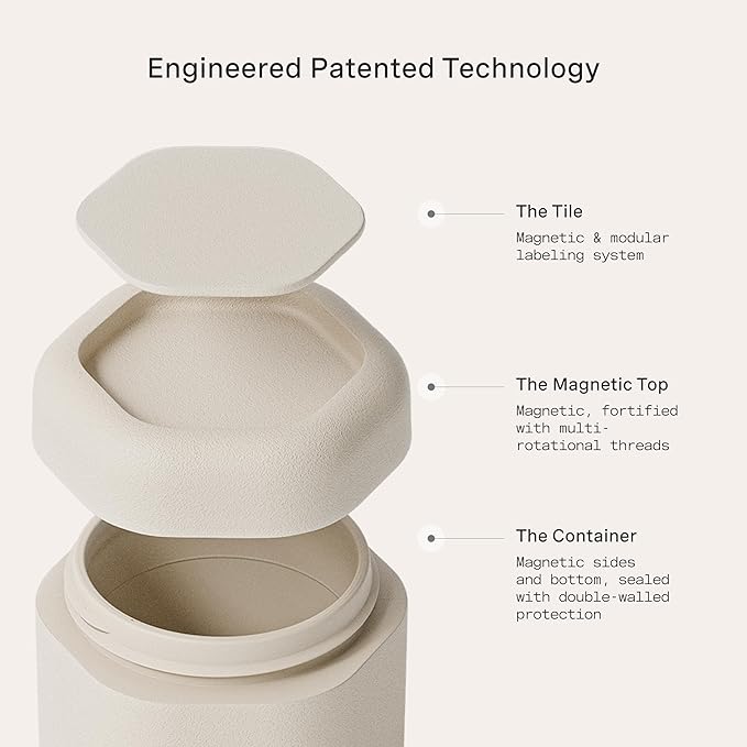 Cadence Travel Containers - Daily Routine Capsule Set - Magnetic Containers with Lids,4 Flex Mediums (1.32oz) & 3 Flex Smalls (0.56oz) - Shampoo, Conditioner, Body Wash, Pills, & More - Sand