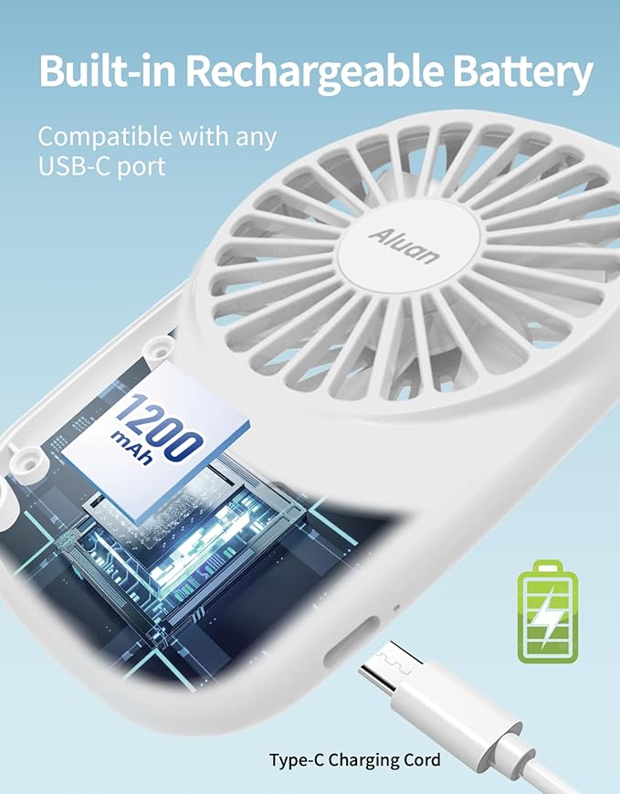 Aluan Handheld Fan Mini Fan Powerful Small Personal Portable Fan Speed Adjustable USB Rechargeable Cooling for Kids Girls Boys Woman Home Office Travel, White