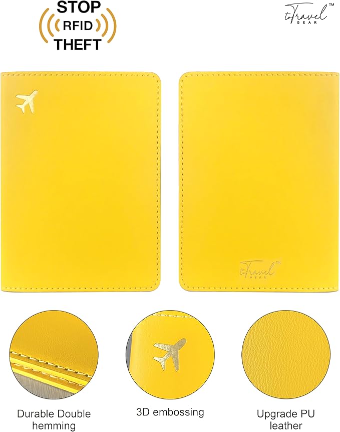 PU Leather Passport Holder Covers Case, Waterproof Rfid Blocking Travel Wallet Passport Holder(Lemon Yellow)
