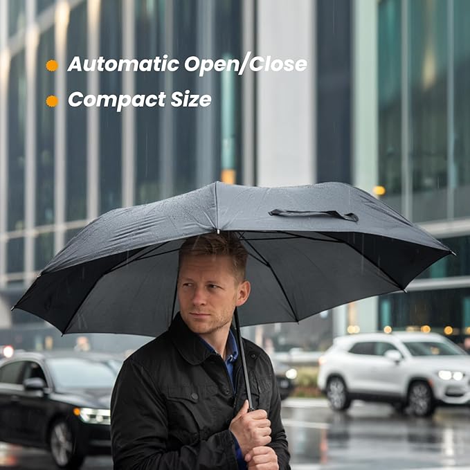 SIEPASA Compact Travel Umbrella - Windproof Auto Open/Close, Small Folding Umbrella for Rain - Lightweight & Durable with Fiberglass Frame, Waterproof Canopy - Fits Backpack, Purse, Suitcase. (Black)