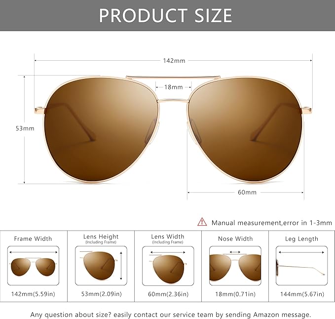 SUNGAIT Women's Lightweight Oversized Aviator Sunglasses - Classic Style Polarized Lens