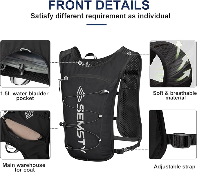 Running Hydration Vest 5L,Running Vest Pack with 1.5L Water Bladder,Lightweight Water Backpack for Hiking Running Cycling