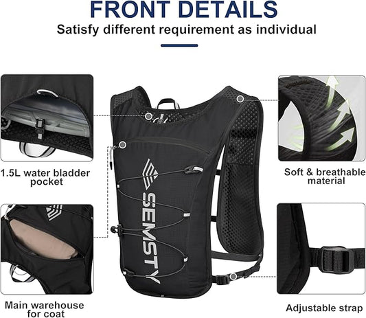Running Hydration Vest 5L,Running Vest Pack with 1.5L Water Bladder,Lightweight Water Backpack for Hiking Running Cycling