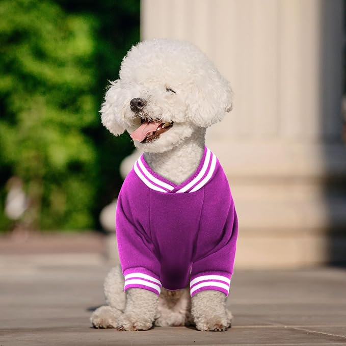 Dog Sweaters for Medium Dogs, Brushed Fleece Dog Sweater Baseball Jacket Soft Warm Pet Sweater Clothes Medium Sized Boy Girl Pet(Purple-M)