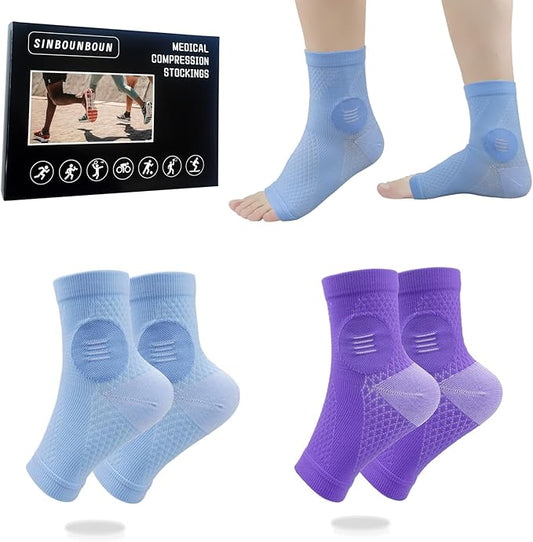 2 Pairs Mixed Colors Neuropathy Socks For Women & Men，Nano Neuropathy Socks，Diabetic Open Toe Foot Sleeves Elastic Sock，Compression Socks，Sleep Socks