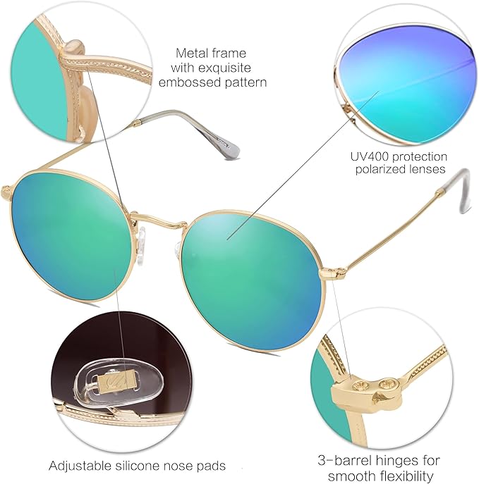 SOJOS Small Round Polarized Sunglasses for Women Men Classic Vintage Retro Shades UV400 SJ1014