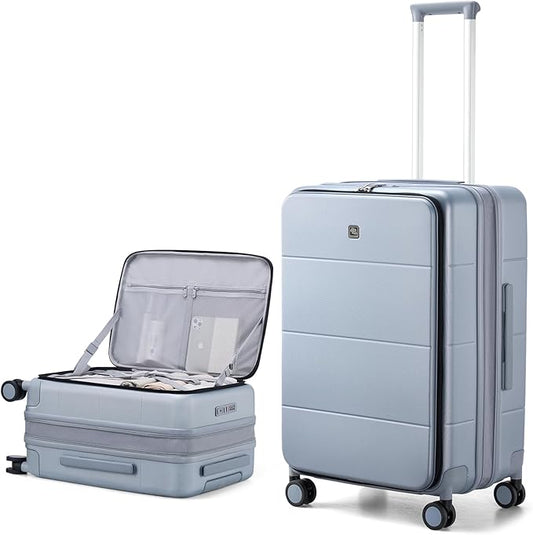 Hanke Hardside Expandable Checked Luggage, 24 Inch Top Opening Trunk Luggages with Spinner Wheels, All-PC Hard Shell Suitcase, Lightweight TSA Checked-Medium(Grey, 83L)