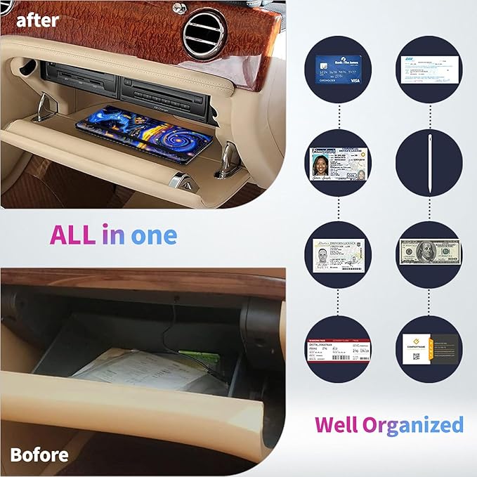 Car Registration and Insurance Holder,Leather Insurance License and Registration Card Holder for Car Glove Box, Auto Truck Document Holder Organizer for Men Women-Starry Night Village Field