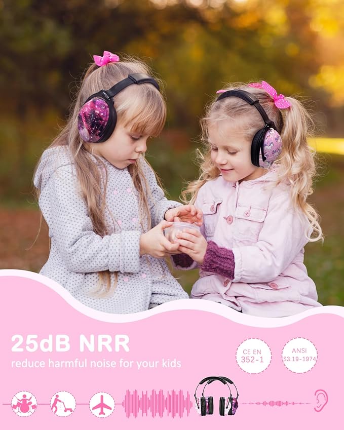 ZOHAN Kids Ear Protection 2 Pack, Hearing Protection Safety Ear Muffs for Children Have Sensory Issues, Adjustable Noise Reduction Earmuffs for Concerts, Fireworks, Air Shows (Nebula&Unicorn)