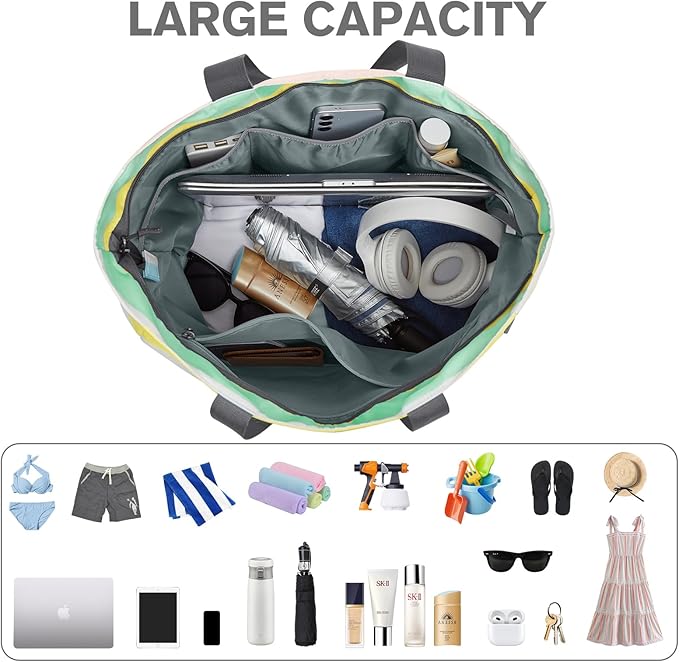 G4Free Beach Bag, Waterproof Sandproof Beach Tote Bag, Large Capacity Foldable for Women