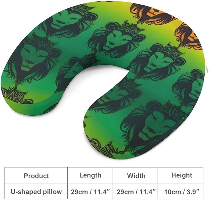 Unisex Travel Pillow U-Shaped Memory Foam Neck Support, Cool Rasta Lion Art U-Shape, Washable Airplane Car Nap Cushion