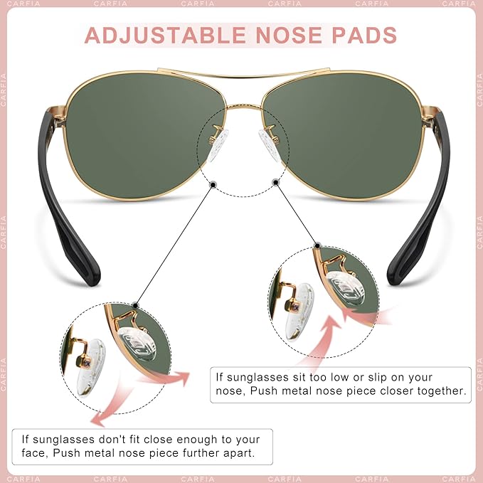CARFIA Polarized Sunglasses for Women UV Protection Ultra-Lightweight Comfort Metal Frame Driving Glasses CA3210