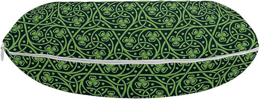 Ambesonne Irish Travel Pillow Neck Rest, National Foliage Pattern Intricate Twigs and Dots Trefoil Botanical Abstraction, Memory Foam Traveling Accessory for Airplane and Car, 12", Lime Green