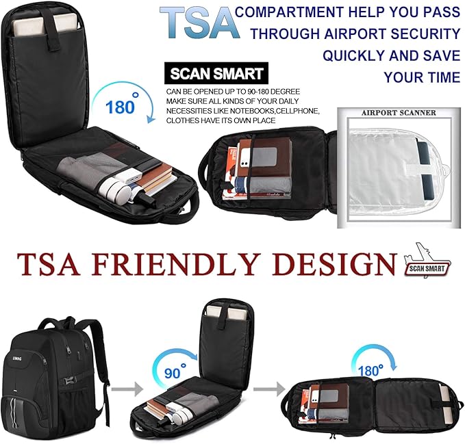 Extra Large Backpack for Men 50L,17inch Travel Backpack with USB Charging Port,TSA Big Business Anti Theft Durable Laptops Backpack,Water Resistant College Padded Computer Bag Gifts for Men Women,Grey