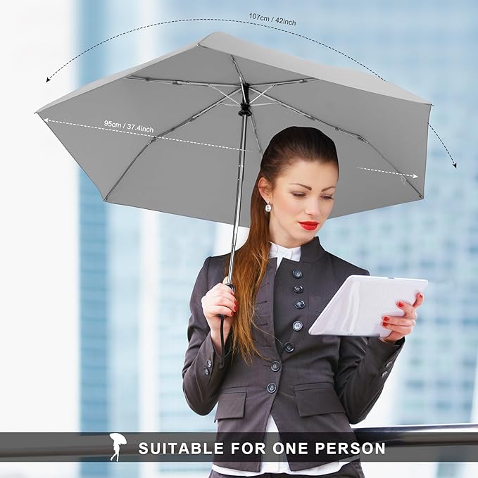 LEAGERA Compact Travel Umbrella for Purse - Flat Handle, Waterproof for Light Rain