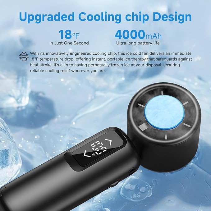 Guirngou Portable Handheld Turbo Fan, 1-100 Gear Wind, Battery Operated, Up to 23 Working Hours, 3 IN 1 Personal Fan with Air Turbo Tech, Cooling Essentials for Indoor/Outdoor (Metallic Glossy Black)
