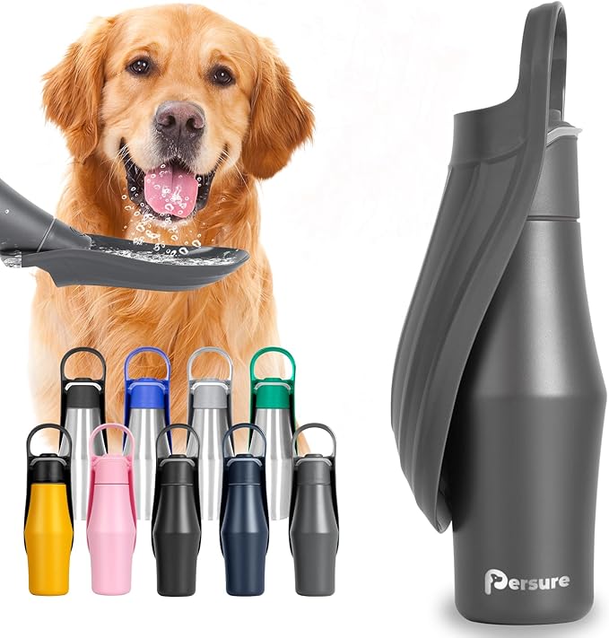 27 OZ Dog Water Bottle Portable Stainless Steel Convenient Pet Water Dispenser, Leak Proof Puppy Travel Water Bowl for Dog Outdoor Walking, Hiking, Perfect Size for All Dog Breeds, Whole Grey