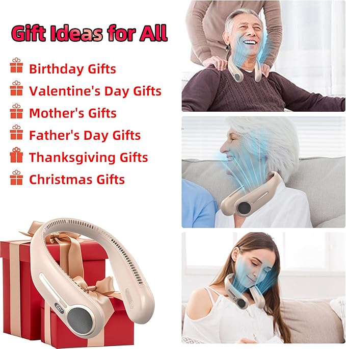 Portable Neck Fan,Hands Free Personal Wearable Bladeless Fan,6000mAh USB Rechargeable,360° Cooling,LED Display,4-Speeds,Birthday Gifts for Men Women Dad Mom,Stocking Stuffers Christmas Gifts (Brown)