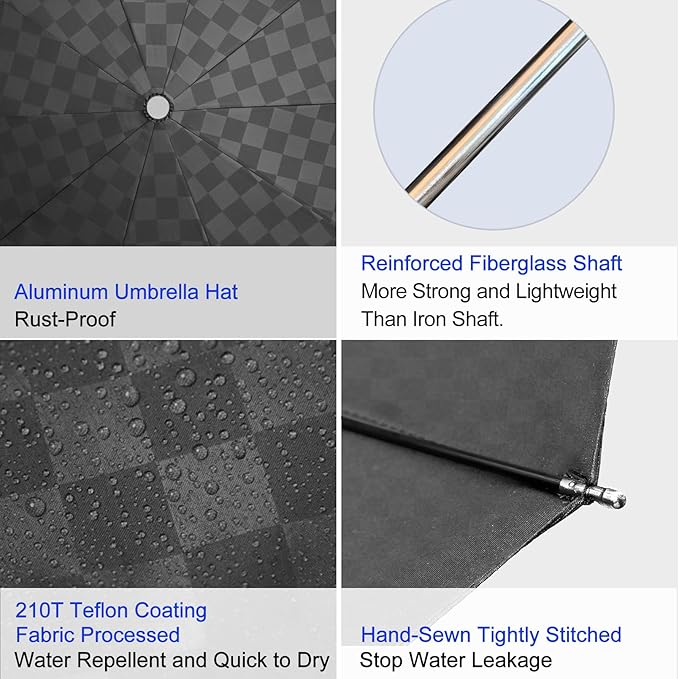 Satol 46/54/62 Inch Large Golf Umbrella, Windproof 10 Ribs Automatic Open/Close Oversize Double Canopy Vented Portable Folding Travel Umbrellas, UPF 50+ Sun & Rain Compact Umbrellas for Outdoor