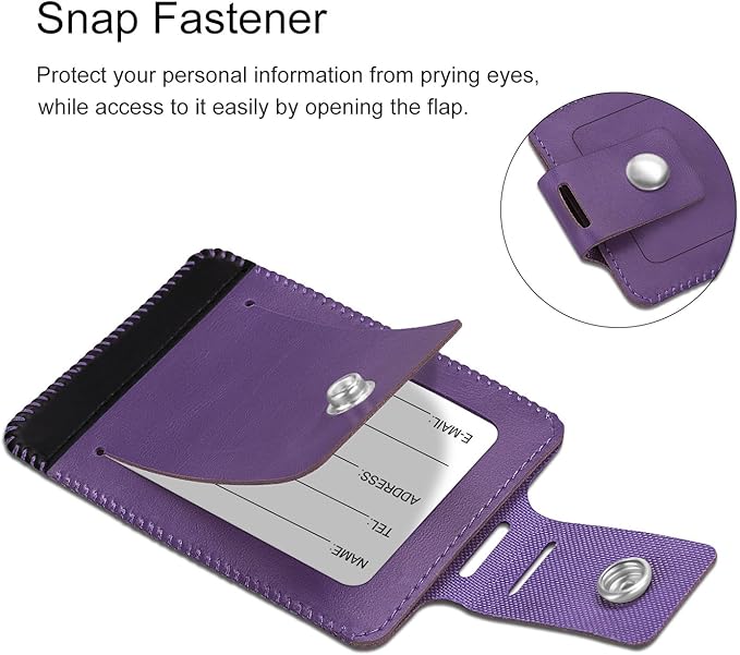 FINTIE 2 Pack Luggage Tags, Leather Name ID Labels with Privacy Cover for Travel Bag Suitcase, Theme - Genuine Leather-Purple