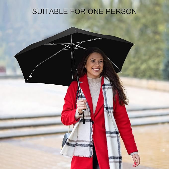 LEAGERA Compact Travel Umbrella for Purse - Flat Handle, Waterproof for Light Rain