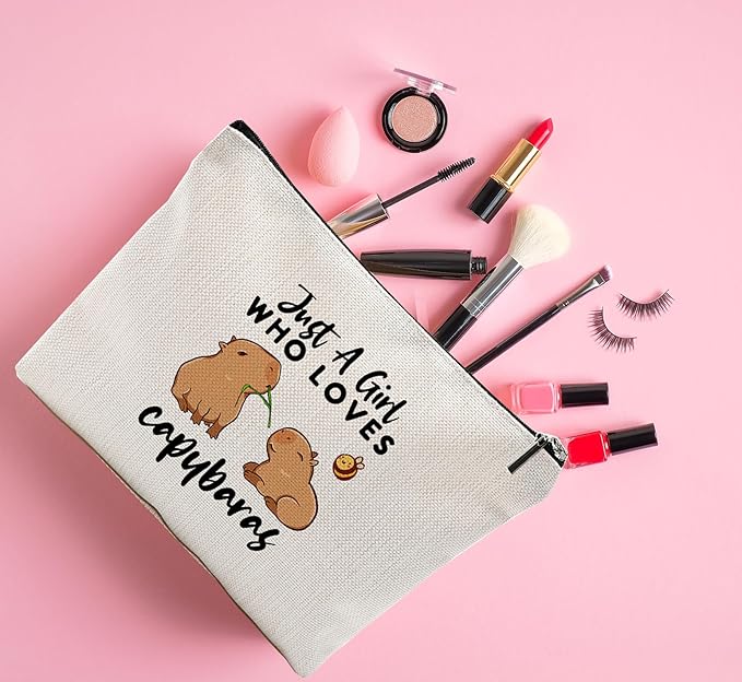 Capybara Gift for Women, Capybara Lover Gift Makeup Bag, Just A Girl Who Loves Capybaras Cosmetic Bag, Zipper Pouch Bag Capybara Lover Gift (Capybara)