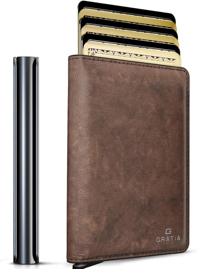 GRATIA Slim Wallet for Men - RFID Blocking, Minimalist Credit Card Holder, Stylish Men Wallet for Security & Convenience, Front & Back Pocket Cardholder, Holds 8 Cards (Brown)