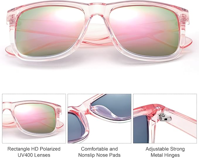 UV400 Polarized Sunglasses Men Women, Classic Square Lightweight Shades, Anti-Glare HD Trendy Sunnies for Leisure