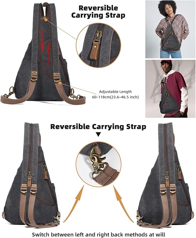 KL928 Canvas Sling Bag - Small Crossbody Backpack Shoulder Casual Daypack Rucksack for Men Women(Large Version)
