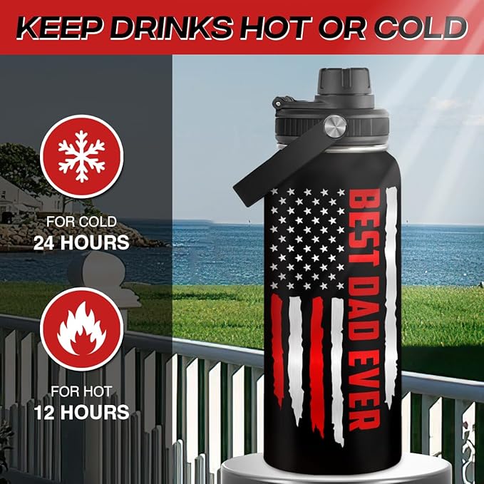 Best Dad Ever Water Bottle 32oz Stainless Steel Insulated Water Bottles - Gifts for Dads Daddy Father Papa from Son Daughter - Fathers Gifts for Birthday Christmas