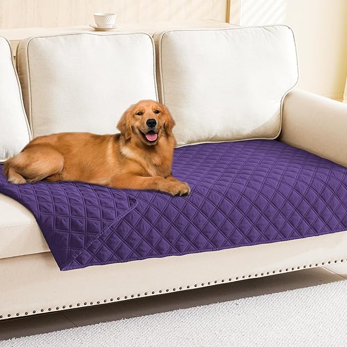 Smiry Waterproof Dog Bed Cover Pet Blanket, Soft Washable Dog Blanket for Furniture Bed Couch Sofa Reversible, Checkered (40"x70", Purple/Purple)