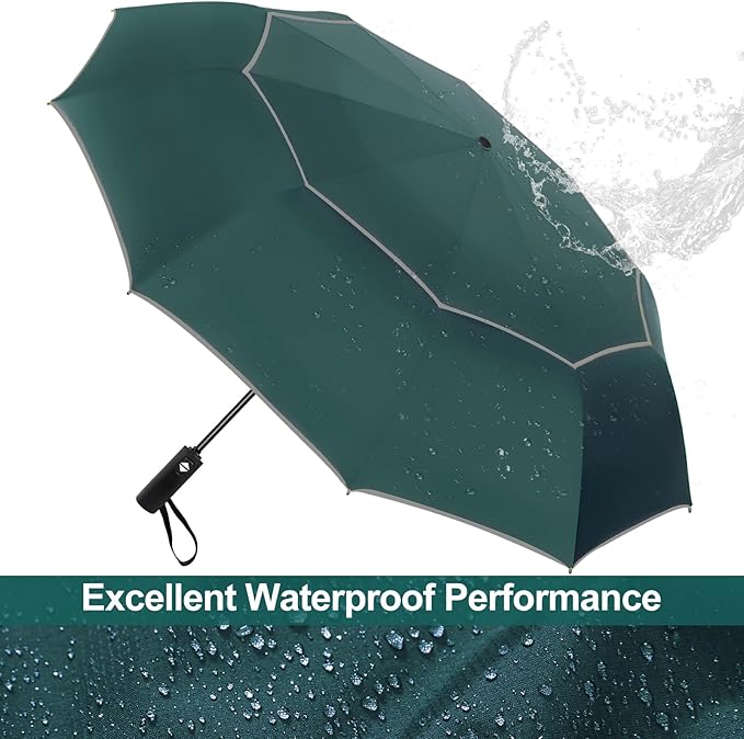 Satol Extra Large Golf Umbrella, 46/54/62 Inch Windproof 10 Ribs Vented Double Canopy Reflective Strips Automatic Open/Close Waterproof UV Protection Portable Compact Umbrella for Outdoor & Travel