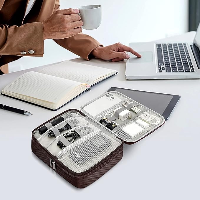 Electronics Travel Organizer, Double Layer Cable Organizer Bag Waterproof Electronics Accessories Storage Bag for Charger, Phone, Power Bank, Hard Drive, Cord, Tablet