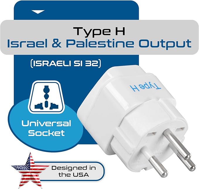 Ceptics Israel Power Adapter Travel Universal Plug,Works in Palestine,Jerusalem,Holy City-Perfect for Charging your Electronic Devices (Type H)- Safe Grounded Connection-3 Pack (GP-14-3PK),White
