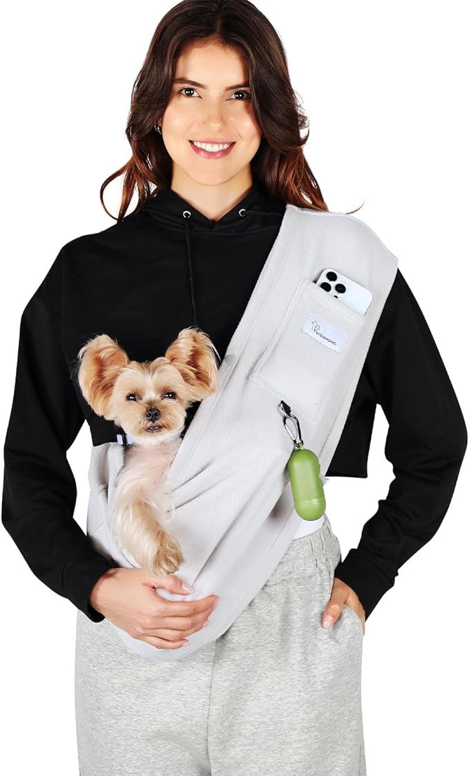 Dog Carrier Sling,Indoor Comfort Adjustable Cat Sling Carrier,with Front Pocket and Seat Belt Dog Carriers for Small Dogs Machine Washable,Suitable for Family Outdoor Use (Large, Grey)