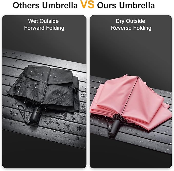 Prospo 46/62 Inch Large Travel Umbrellas for Rain Windproof, 10 Ribs Compact Reverse Folding Golf Umbrella, Double Canopy Automatic Open Close