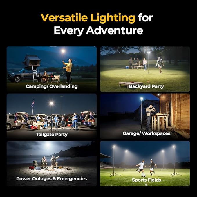 BougeRV Telescoping Camping Light, 3200 Lumen Outdoor Lantern, 8000mAh LED Lantern, 7.55 Feet Tall, 90-Hour Runtion, Rechargeable Tent Lamp for Camping, Emergency, Hiking, Outdoor(Model: CL03)