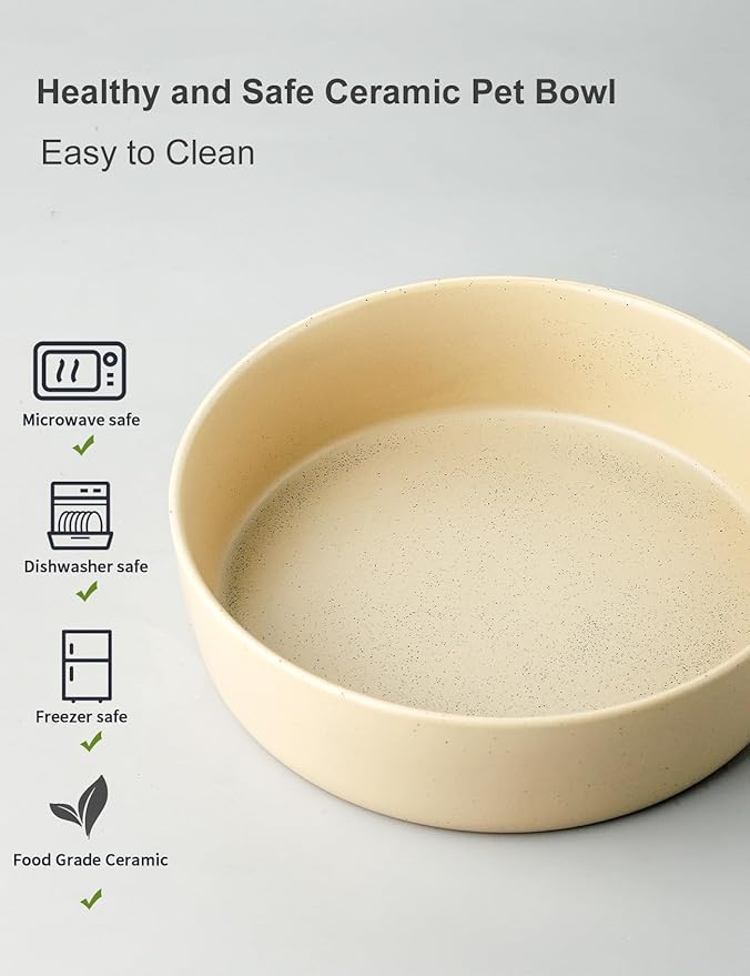 UBEE Ceramic Dog Bowl, 7 inch Dog Dish Dog Food Bowl, Pet Food Water Dish Feeding for Medium Small Dogs and Large Cat, Spotted Beige